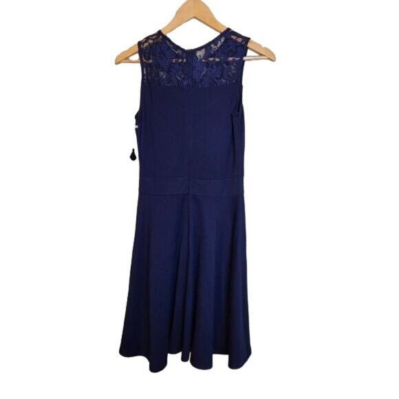 Heloise de Sy Floral Lace Sleeveless A-Line Cocktail Party Dress Blue Small New - Picture 3 of 7